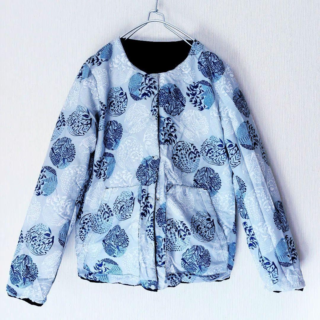 TAION&graniph　リバーシブルライトダウン欧風柄✕黒　ポーチ付き