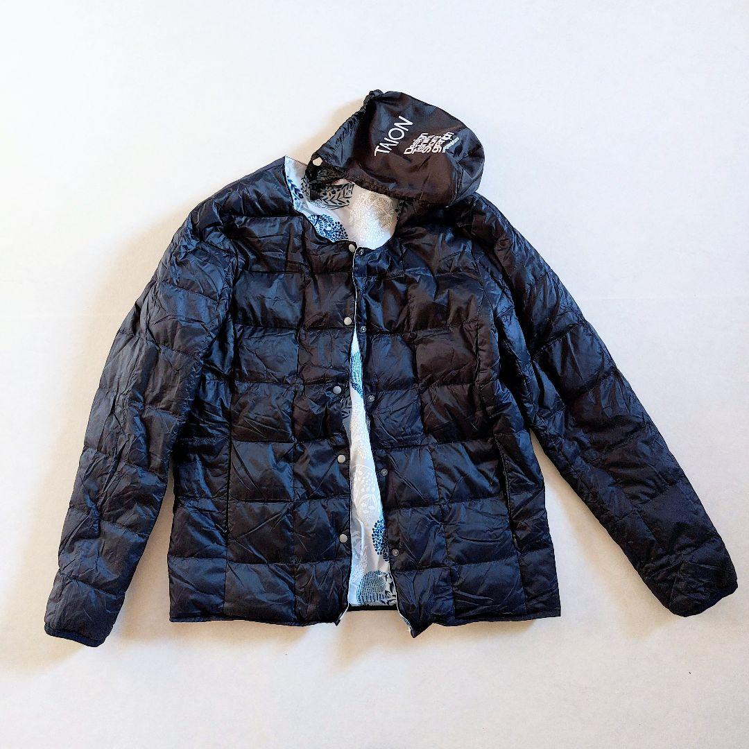 TAION&graniph　リバーシブルライトダウン欧風柄✕黒　ポーチ付き