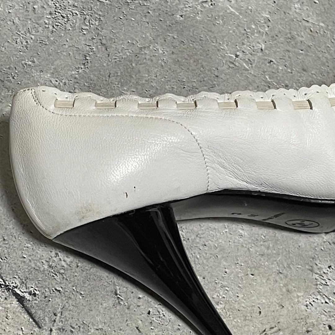 シャネル　CHANEL　ハイヒールパンプス　バイカラー　リボン　ココマーク　36
