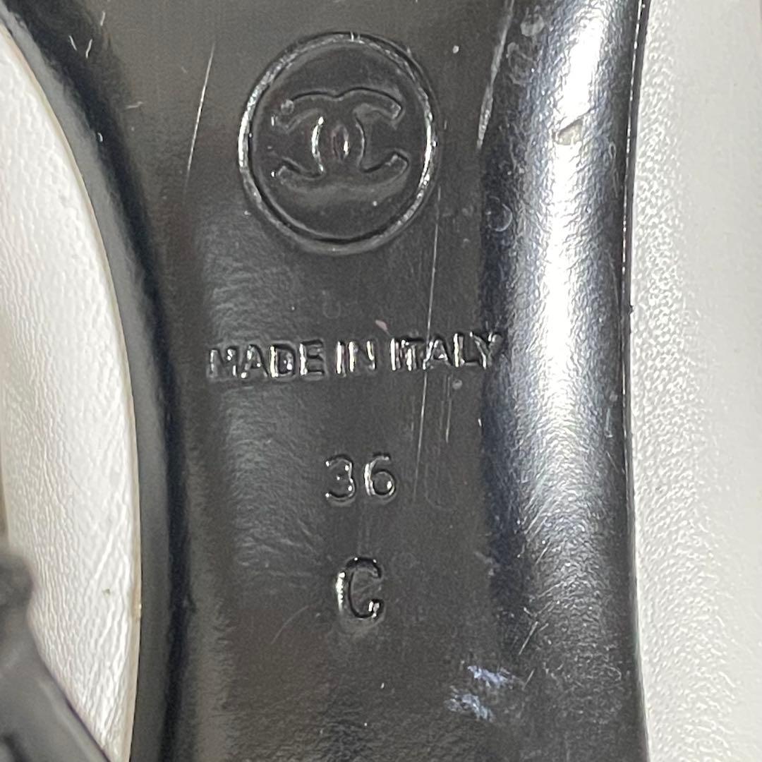 シャネル　CHANEL　ハイヒールパンプス　バイカラー　リボン　ココマーク　36