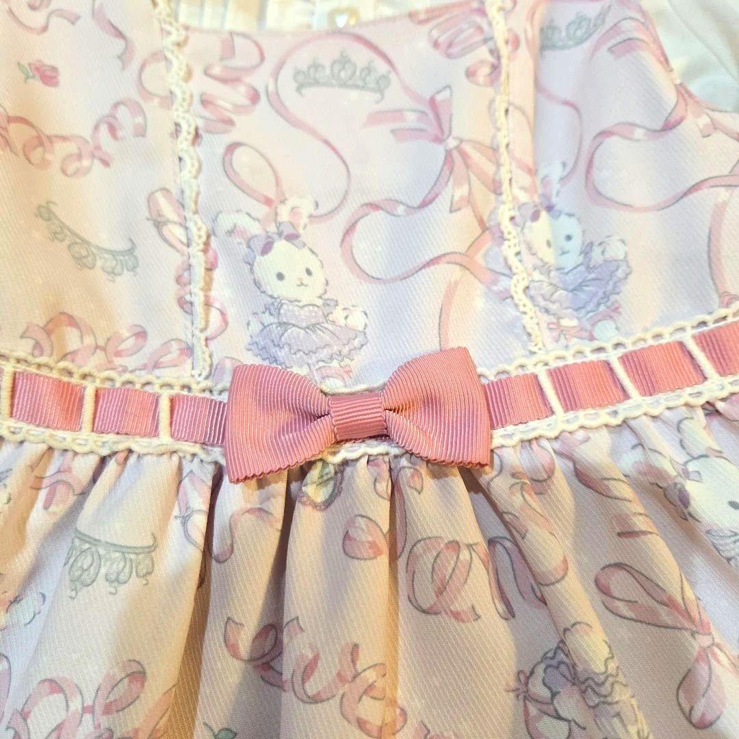 メゾピアノ35周年　ウサギバレリーナ柄ジャンバースカートセット(ヘアゴム付き)