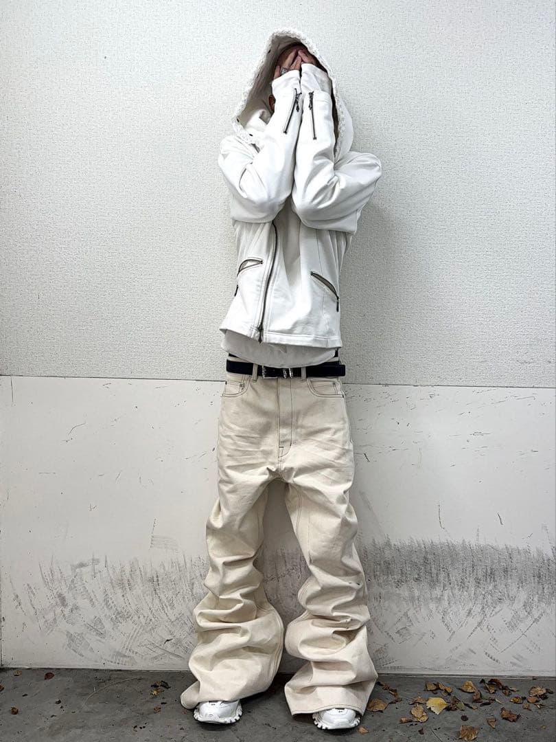 ジャケット・アウター archive white hoodie leather jacket