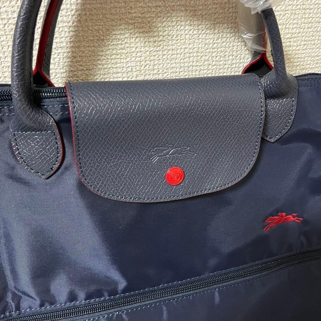 【新品】ロンシャン ル・プリアージュボストン男女兼用 ネイビー、レッド(刺繍)