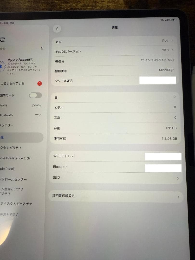 れ*♡様 iPadAir M2・13インチ／Wi-Fi＋ApplePencilP