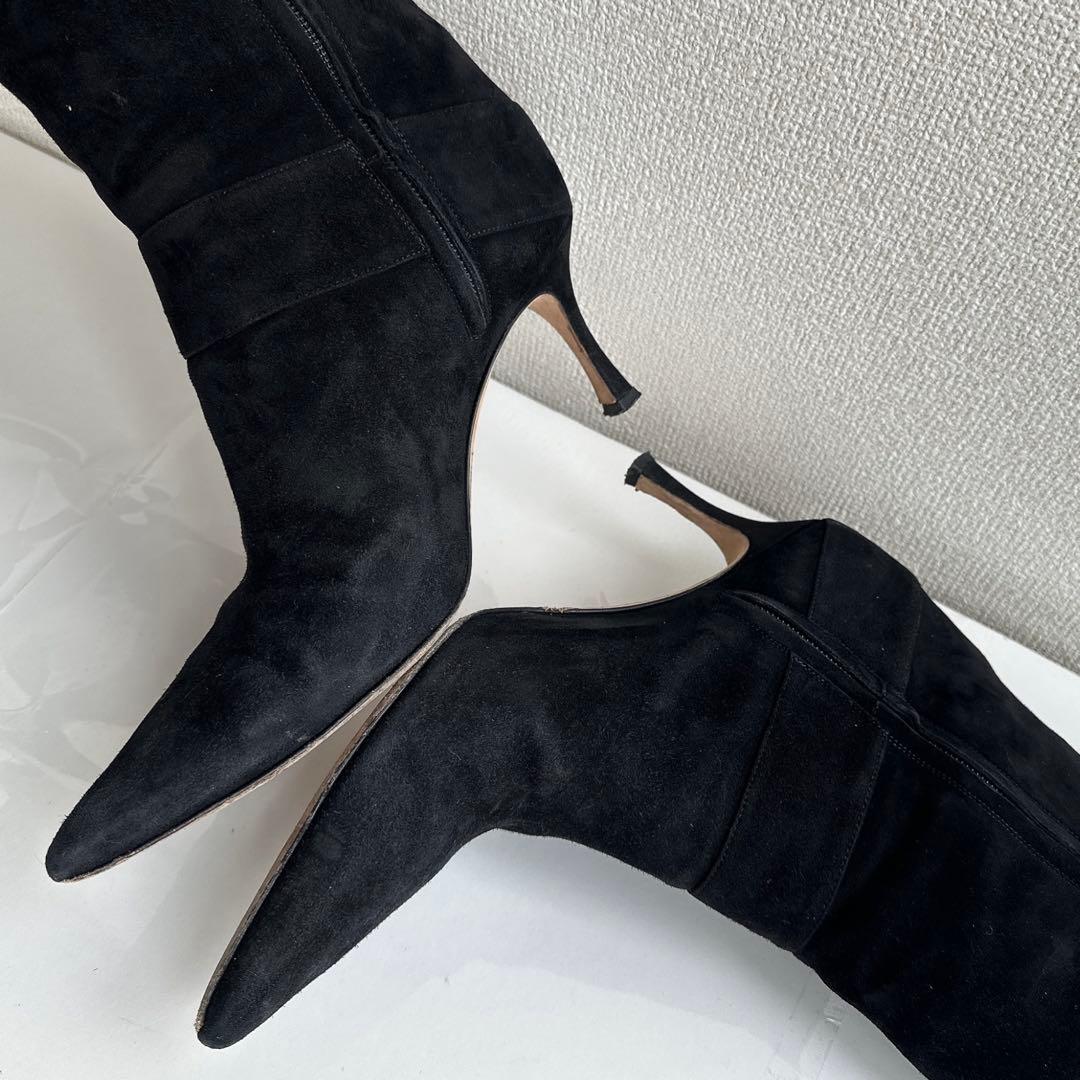 マノロブラニク　ロングブーツ　スクエアバックル　ハイヒール　スエード　黒　37