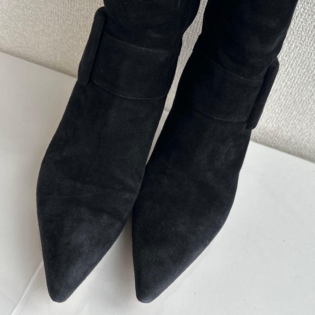 マノロブラニク　ロングブーツ　スクエアバックル　ハイヒール　スエード　黒　37