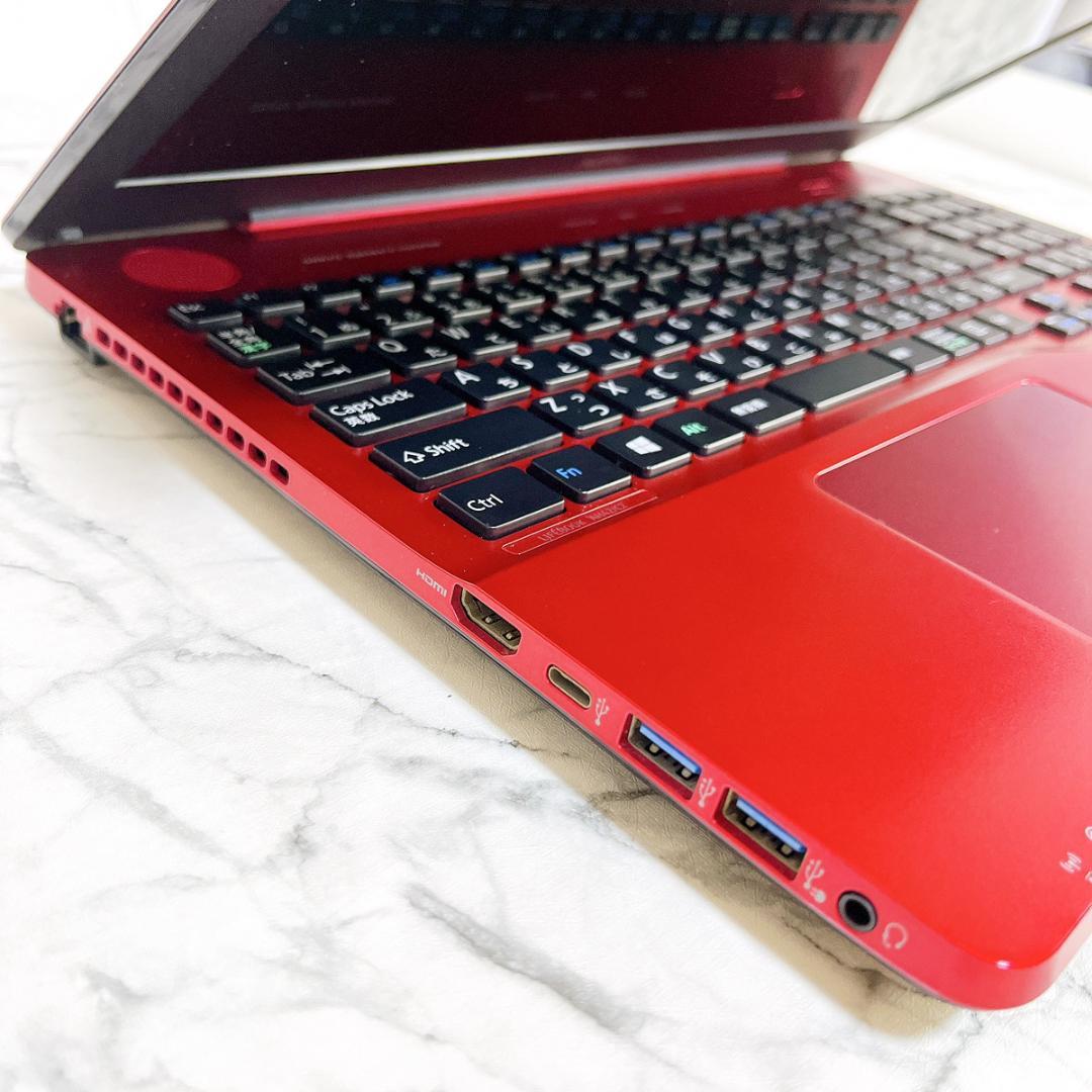 美品✨Windows11✨大容量1TB✨すぐ使えるカメラ付き薄型ノートパソコン赤