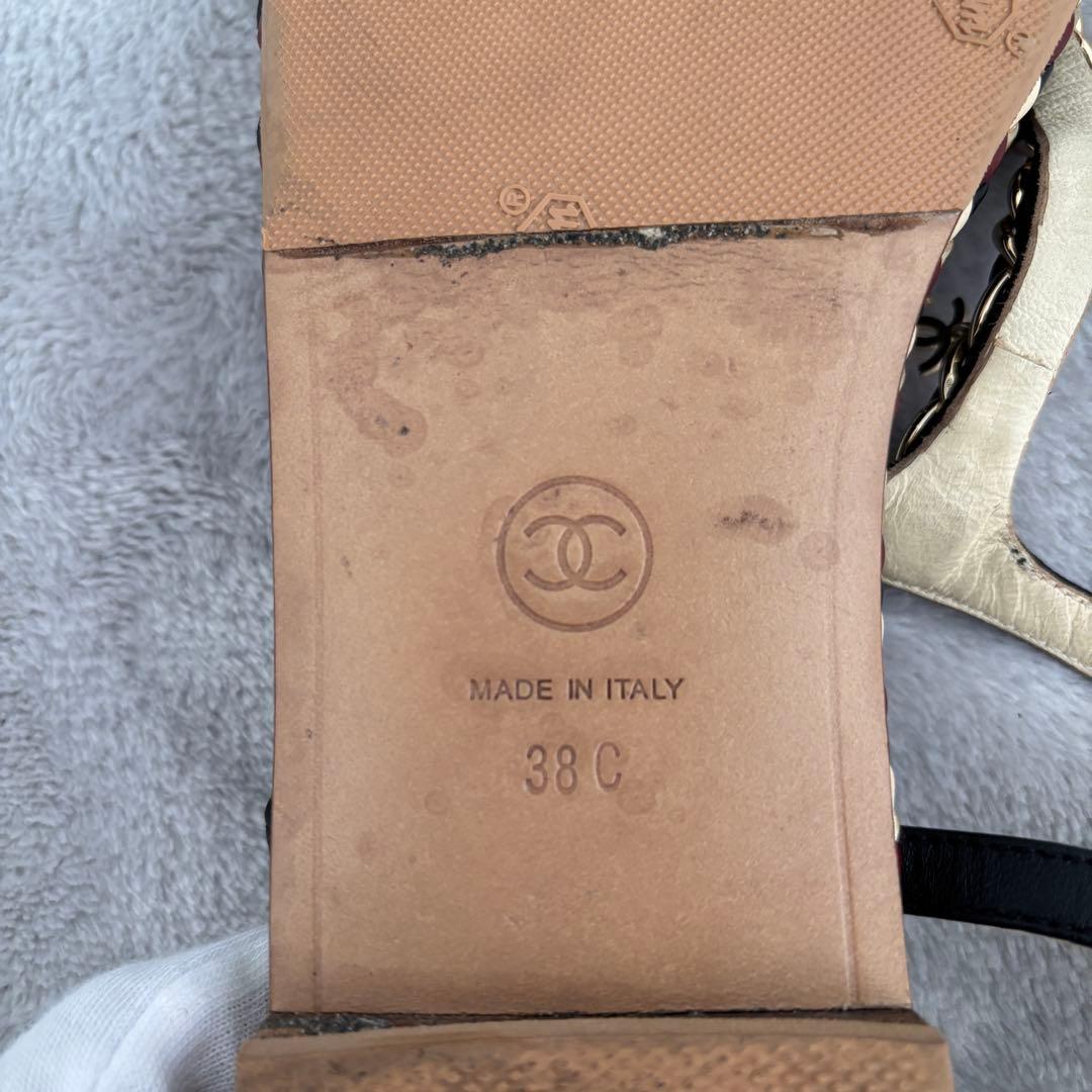 CHANEL ココマーク チェーン編み込みトングサンダル 38