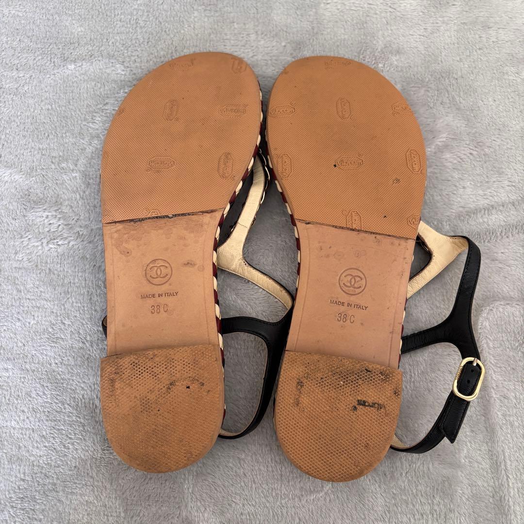 CHANEL ココマーク チェーン編み込みトングサンダル 38