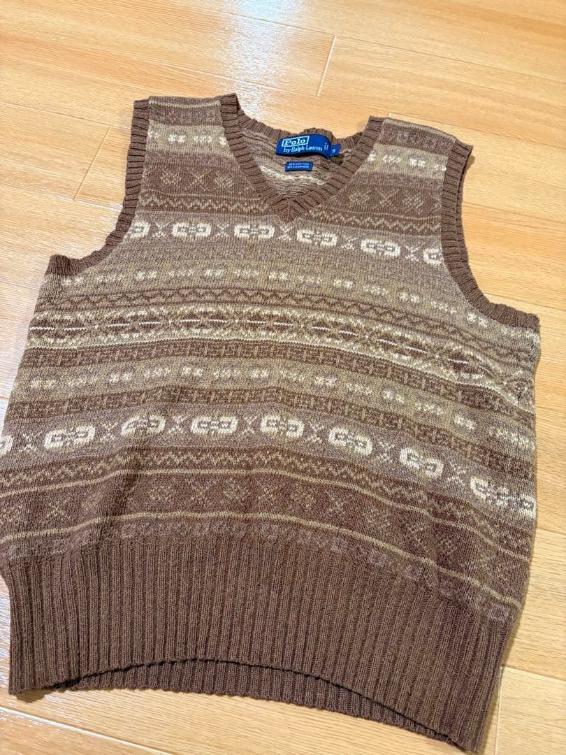 好配色　ポロラルフローレン　カシミヤ　フェアアイル　ニットベスト　S