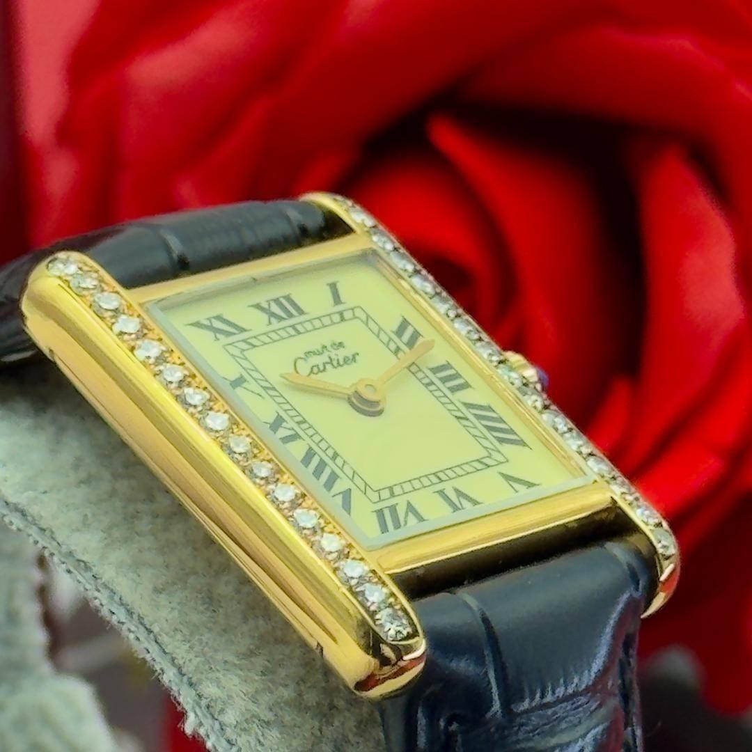 新品仕上 カルティエ プレマストタンクSM ダイヤベゼル 手巻 時計