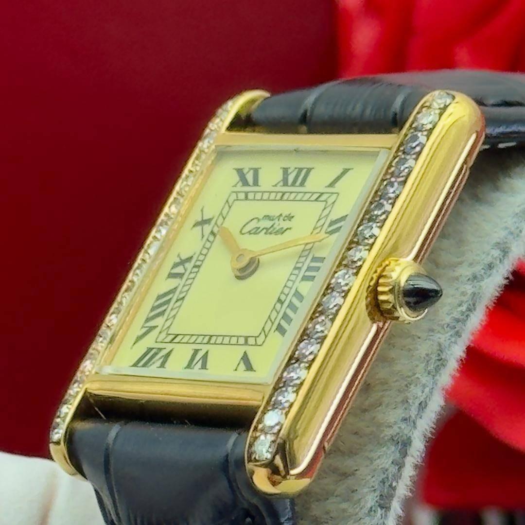 新品仕上 カルティエ プレマストタンクSM ダイヤベゼル 手巻 時計