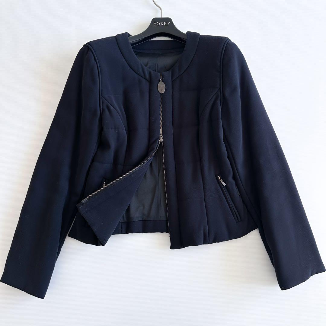 フォクシーニューヨーク / 中綿 ノーカラー ジャケット ダークネイビー 40