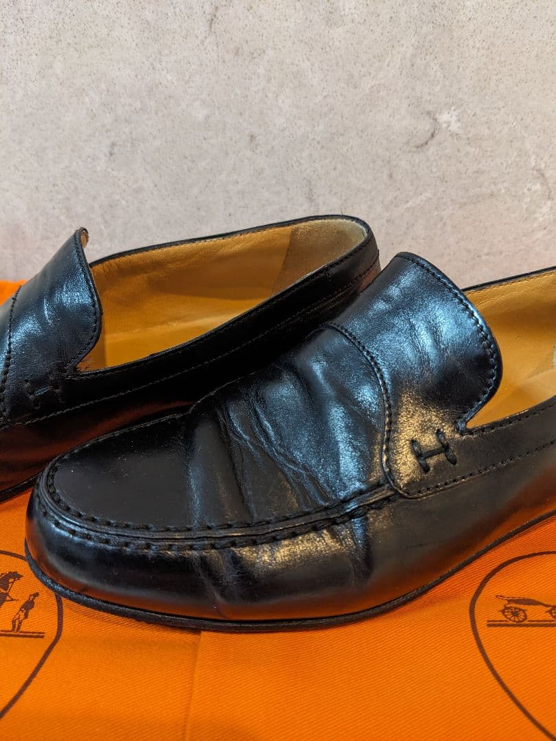 ☆HERMES☆Hロゴ刺繍入りローファー ブラック 361/2