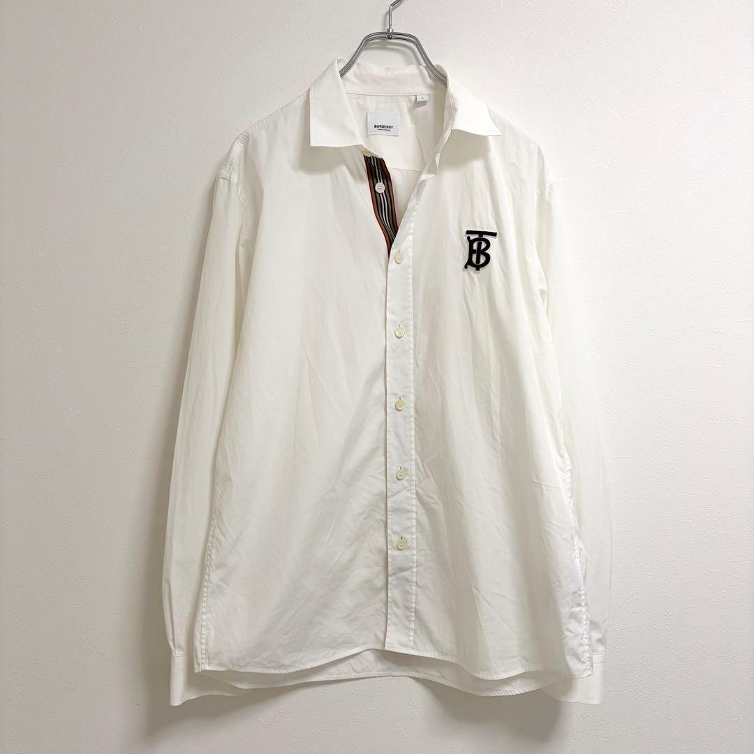 【現行美品】バーバリー 長袖シャツ 白 ドレスシャツ TBロゴ L チェック