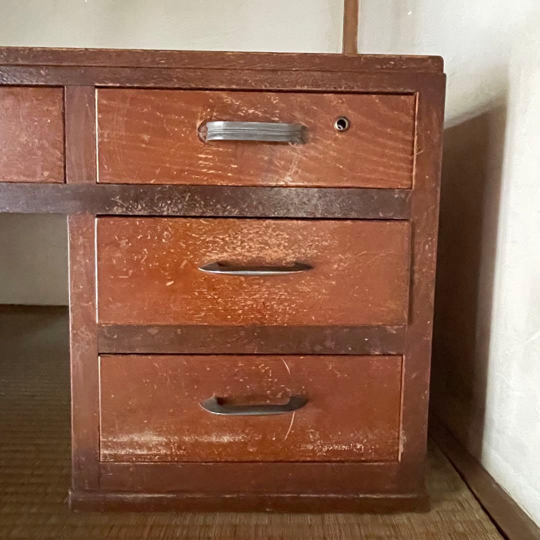 昭和レトロ 古家具 木製文机 4引き出し付き座卓 書斎机 ビンテージ