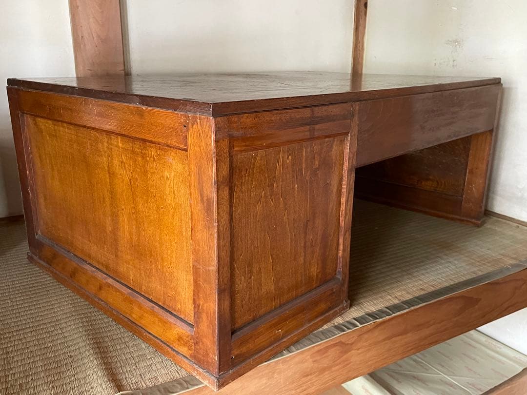 昭和レトロ 古家具 木製文机 4引き出し付き座卓 書斎机 ビンテージ