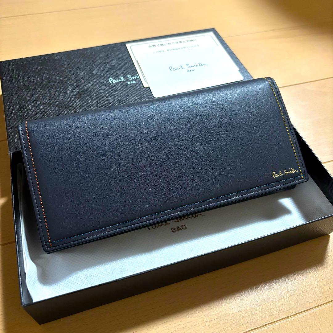 Paul Smith 長財布　ブライトストライプステッチ　新品未使用品　ネイビー