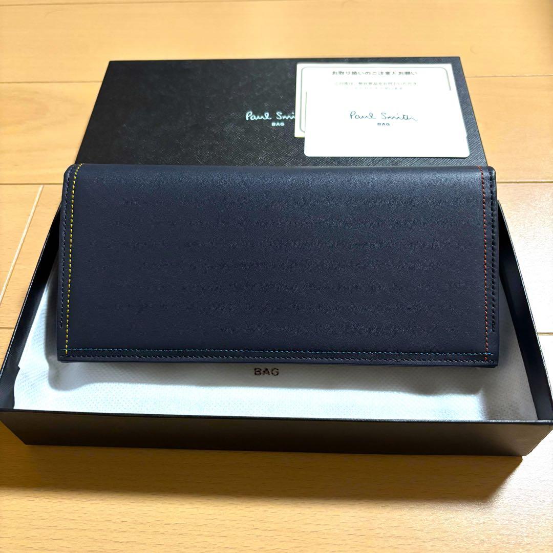 Paul Smith 長財布　ブライトストライプステッチ　新品未使用品　ネイビー