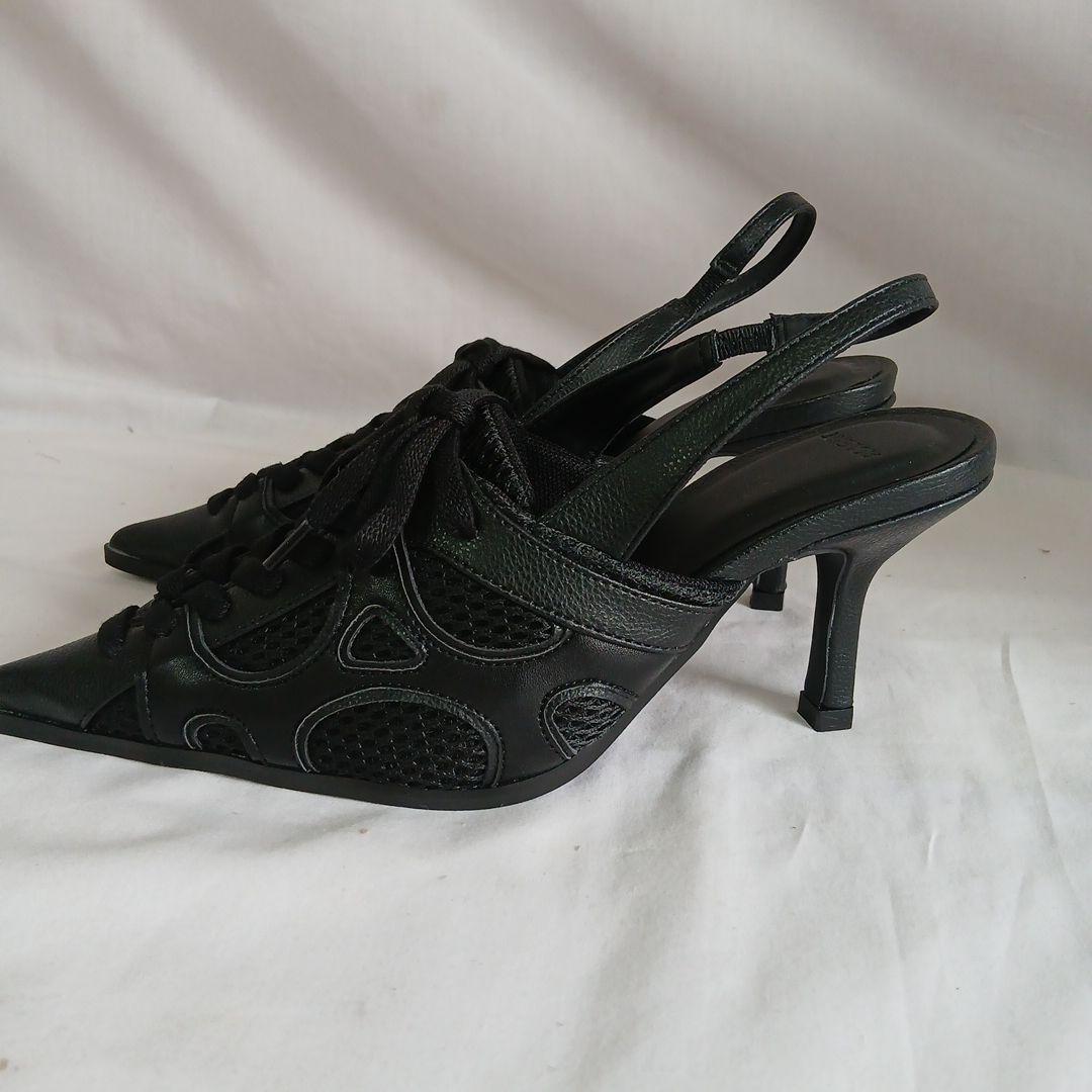 (184)ACLTENT ブラック ポインテッドトゥ ミュールSサイズ