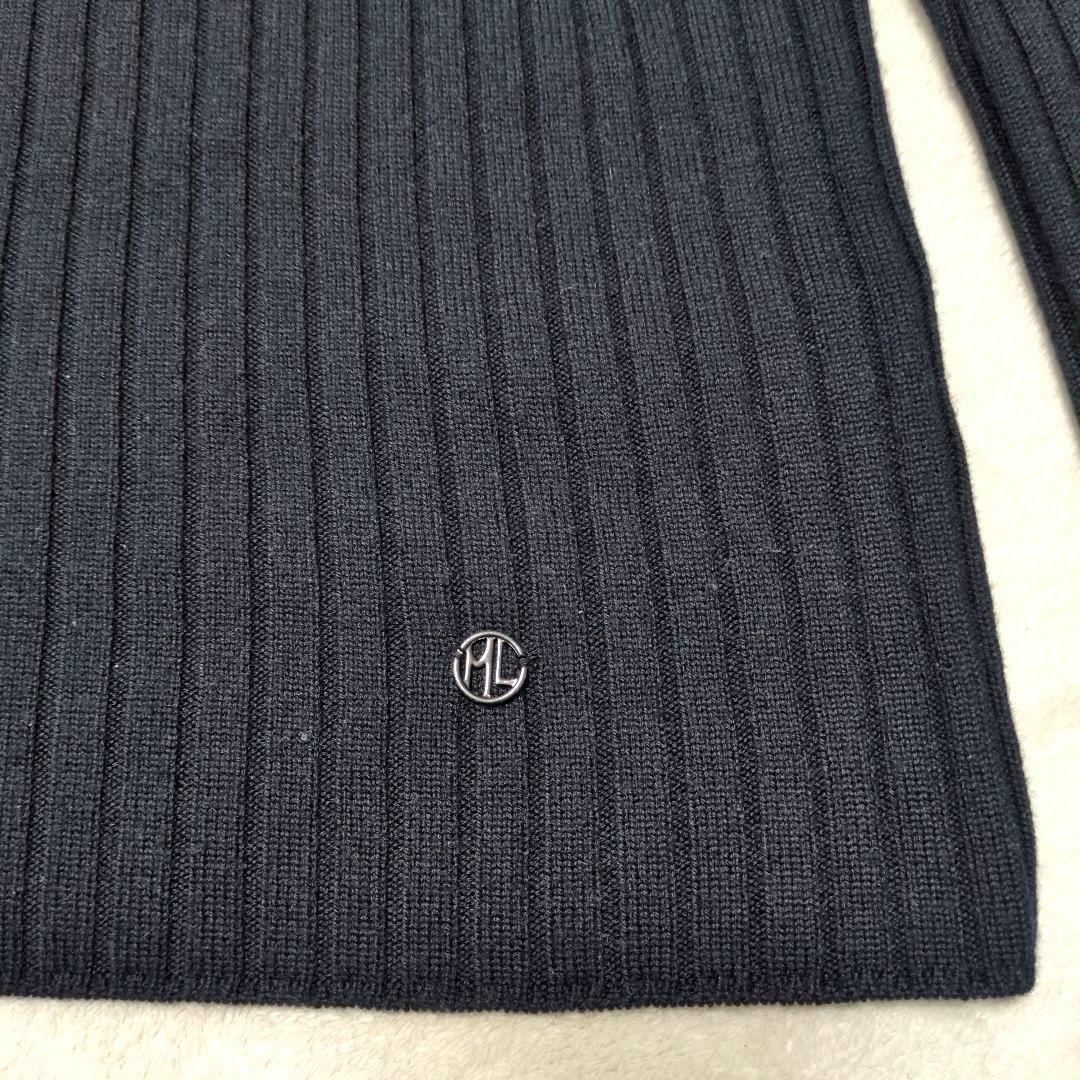 濃紺 ネイビー リブ編み タートルネック セーター ニット イタリア製糸 ウール