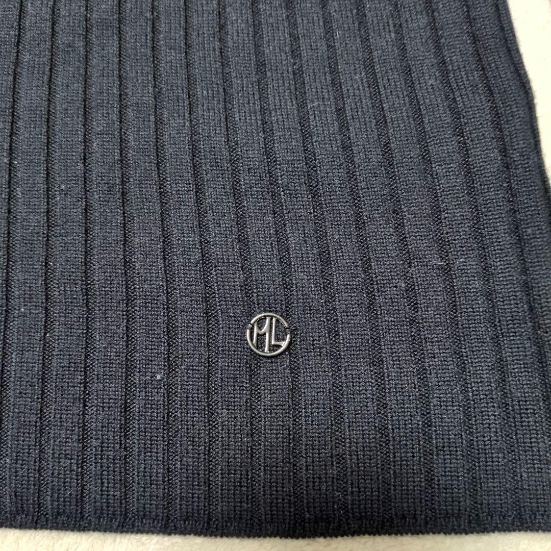 濃紺 ネイビー リブ編み タートルネック セーター ニット イタリア製糸 ウール