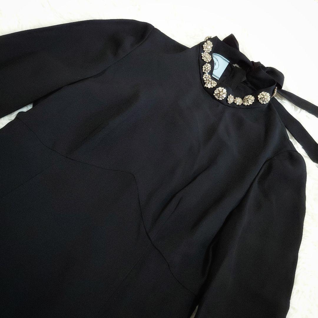 PRADA ハイネック　長袖　ビジュー付きワンピース　フレア　Aライン