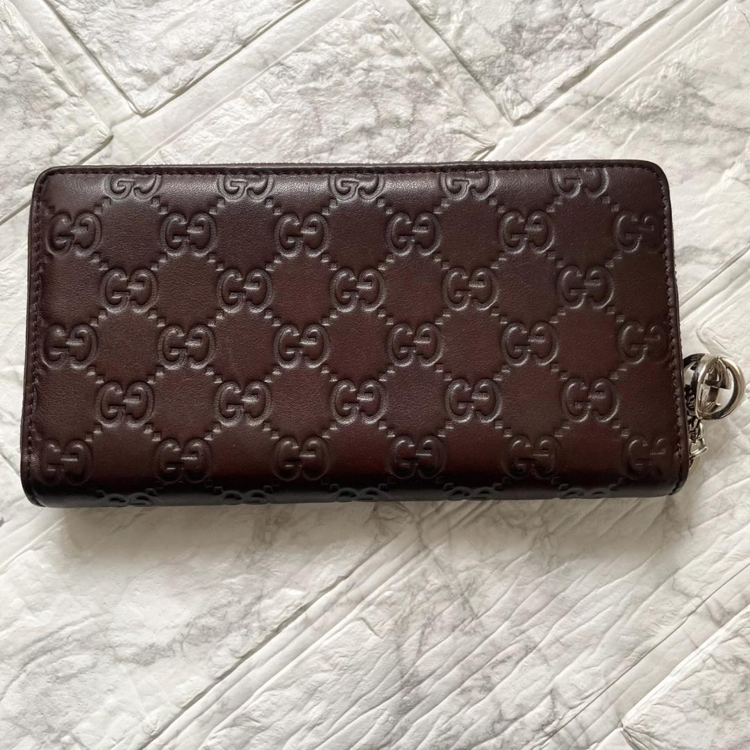 極美品✨GUCCI グッチ 長財布 シマ GG ラウンドジップ レザー ブラウン