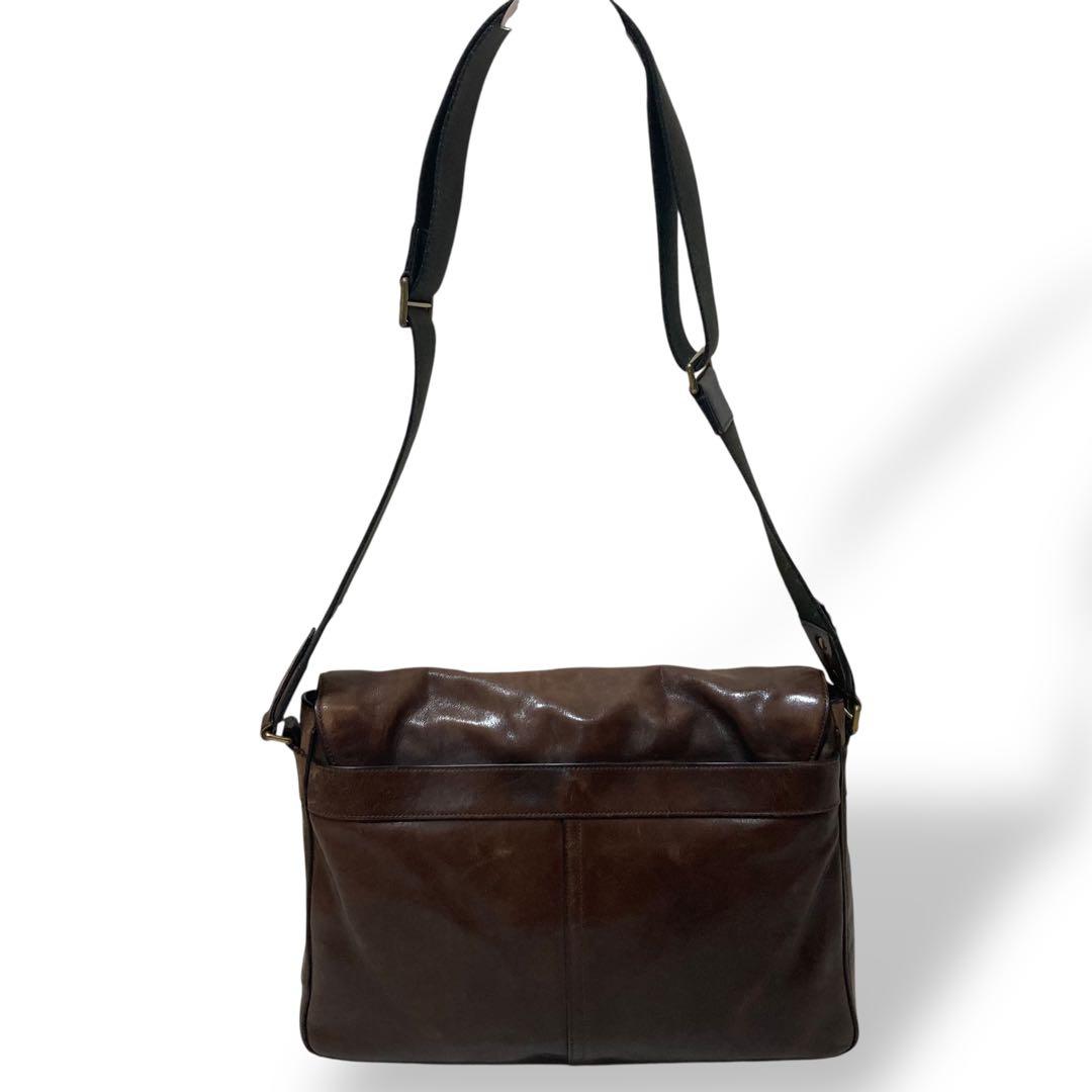 【ヴィンテージ】コーチ　メッセンジャーバッグ　ブラウン　ロゴ型押し　オールレザー