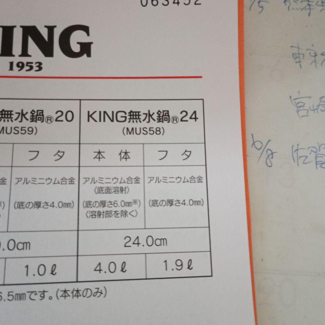 KING 無水鍋 24cm　未使用