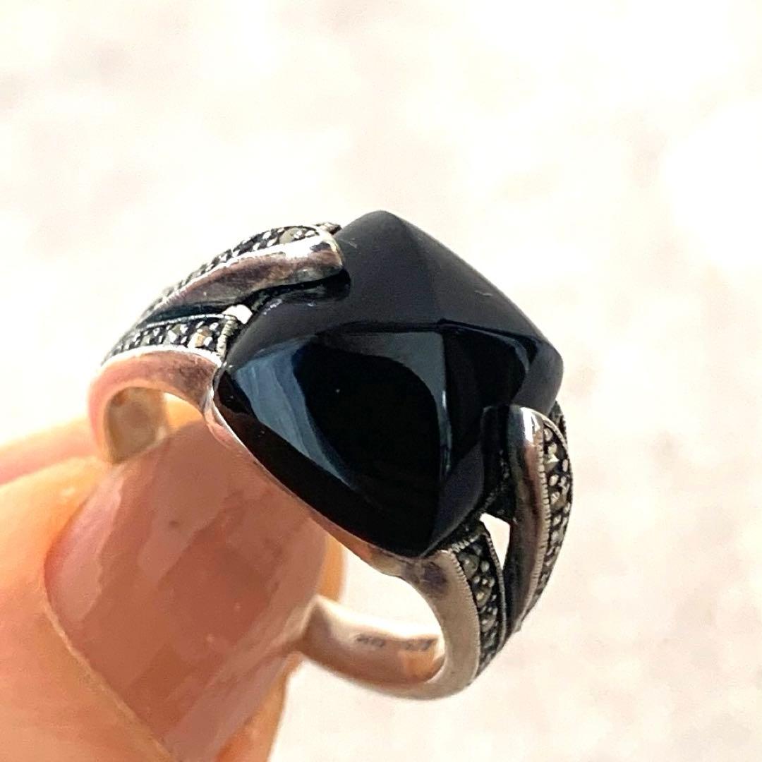 オニキス　シルバー925 マーカサイト　リング