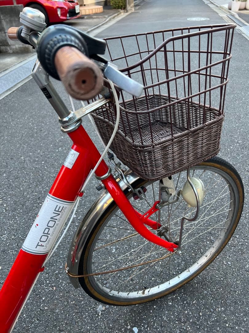 TOPONE 24インチ 自転車 赤 前カゴ付き 6段変速