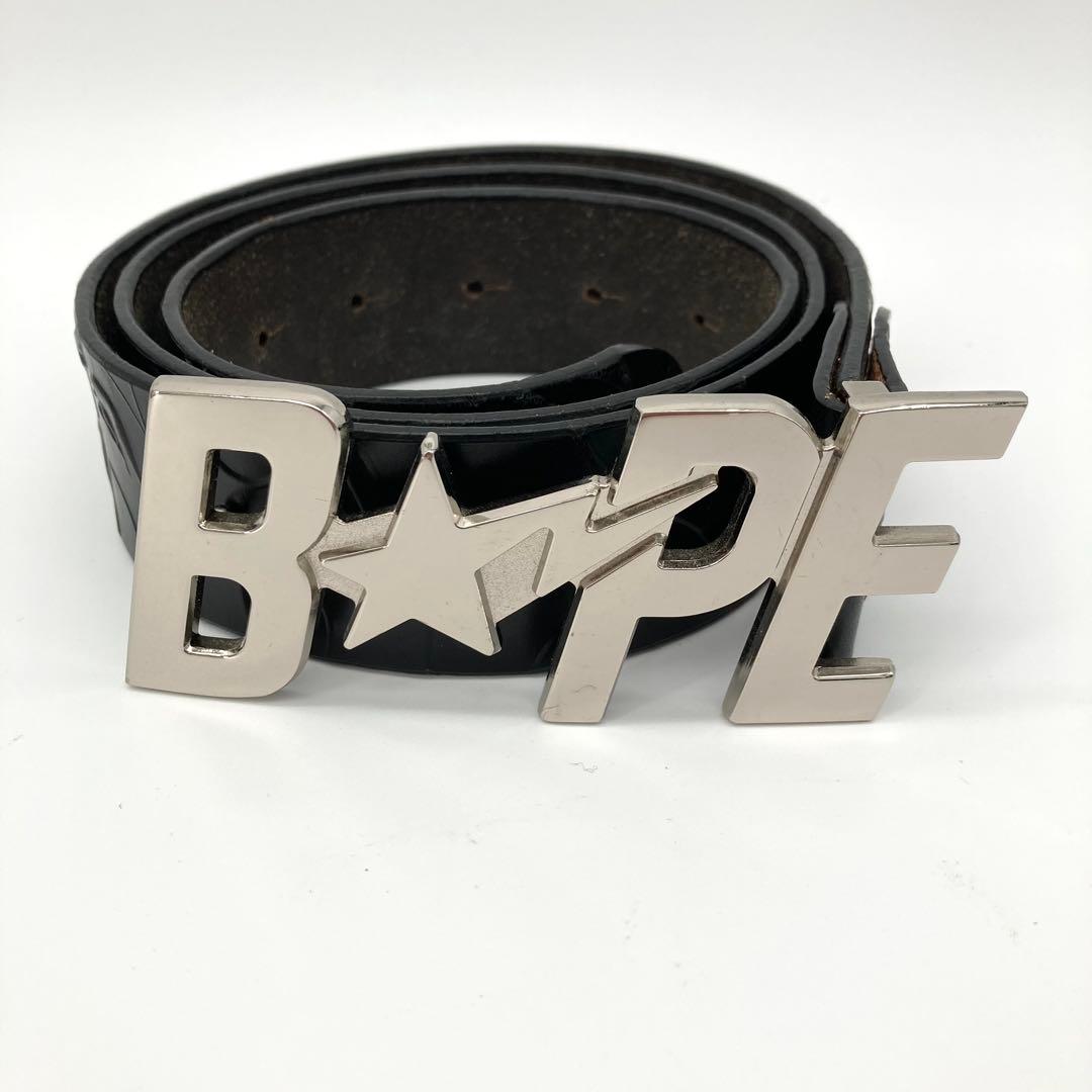美品 BAPE ベルト 型押し STAカモフラ デカロゴ サル 猿 NIGO