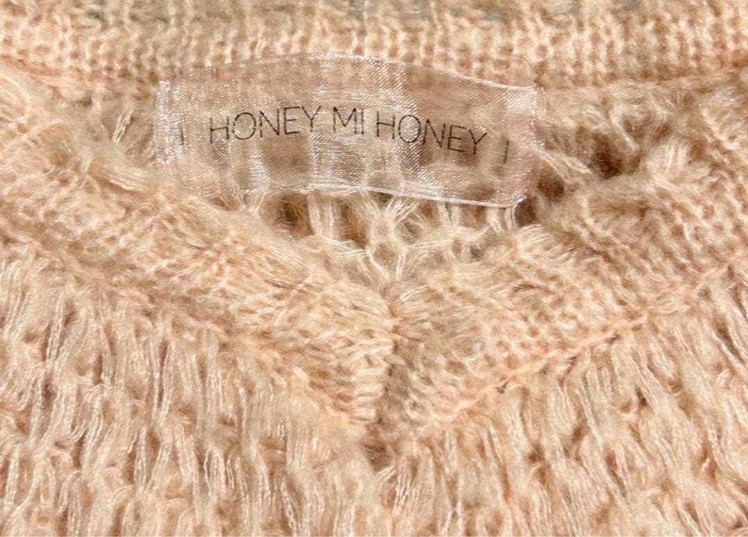 【極美品】HONEY MI HONEY フリルカラークロシェニット　ピンク