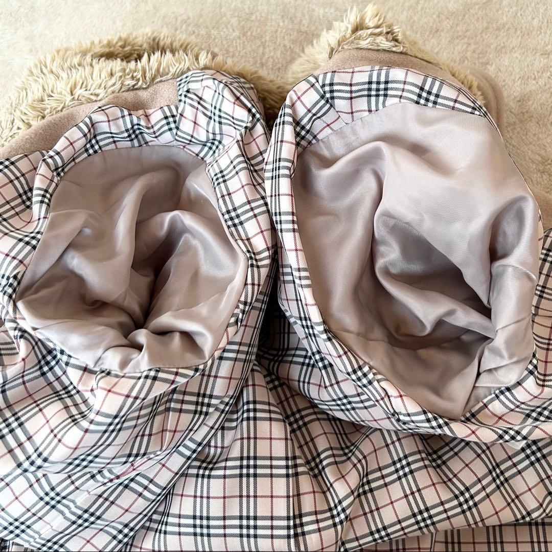 【極美品】バーバリーブルーレーベル ノバチェック ファーコート 38 ベージュ