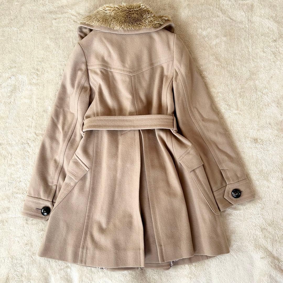 【極美品】バーバリーブルーレーベル ノバチェック ファーコート 38 ベージュ