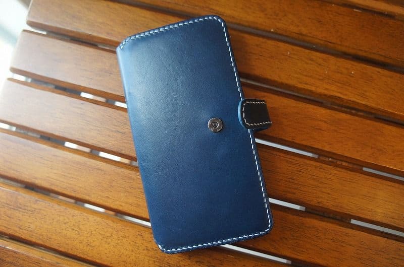 iPhone11 PRO MAX用国産サドルレザーのケース【ブルー】