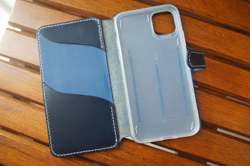 iPhone11 PRO MAX用国産サドルレザーのケース【ブルー】