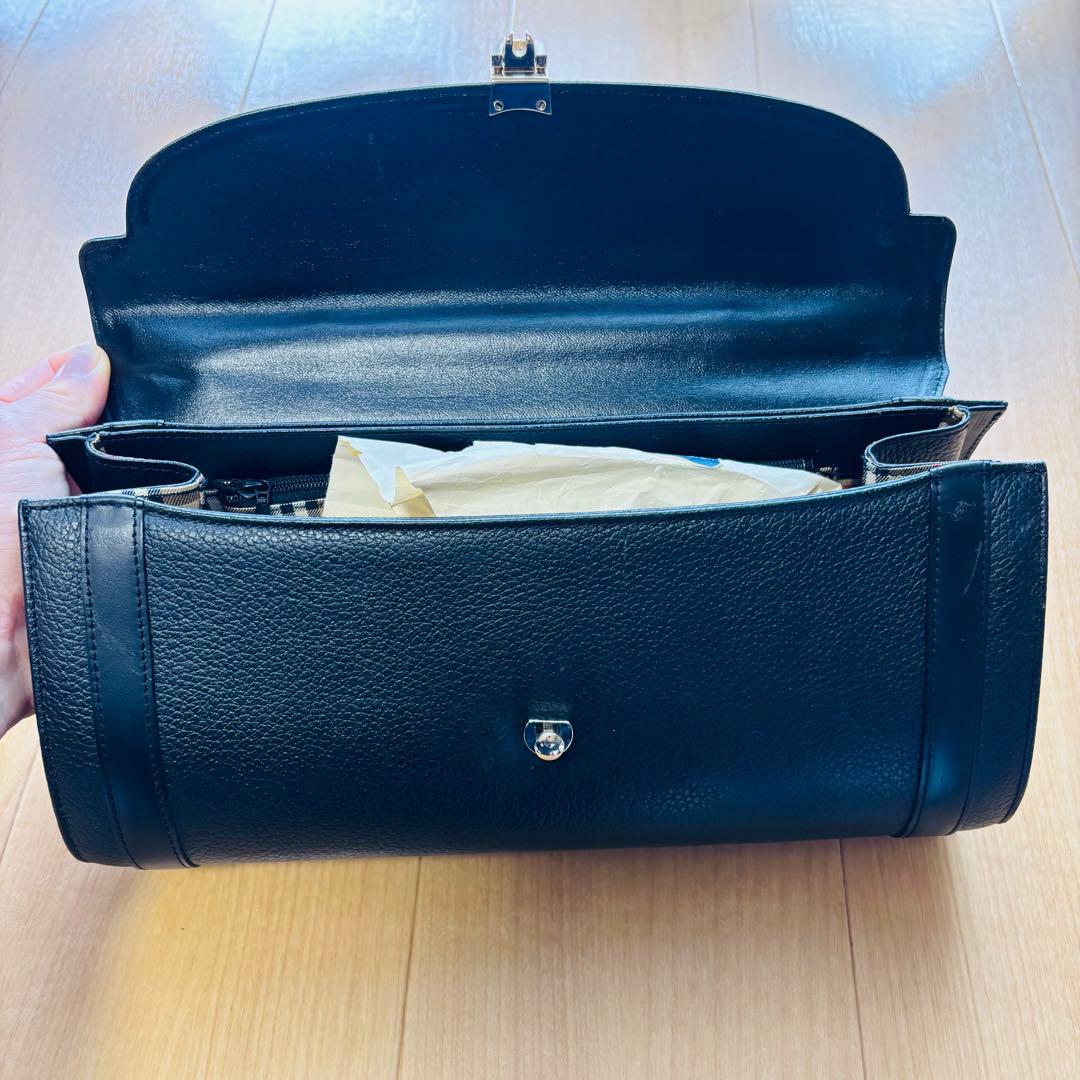 希少 美品 バーバリー 筒型 レザー ミニハンドバッグ ノバチェック　ブラック