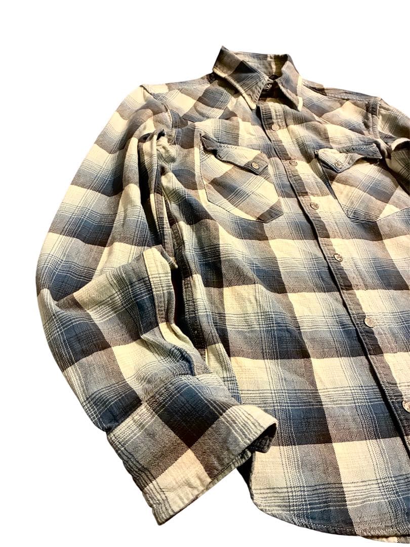 希少 美品 RRL オンブレチェック ウエスタンシャツ コンチョボタン XS