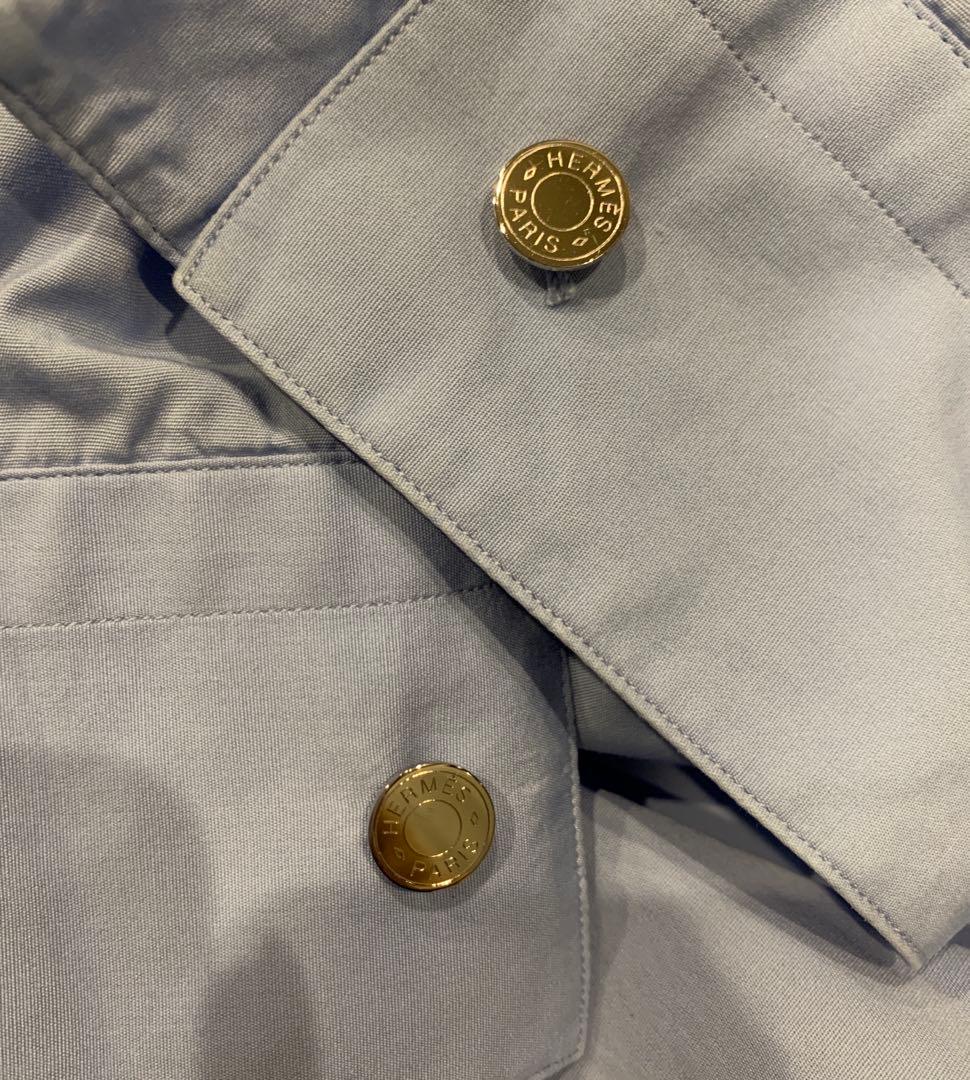 HERMES ブルー セリエボタン 長袖シャツ