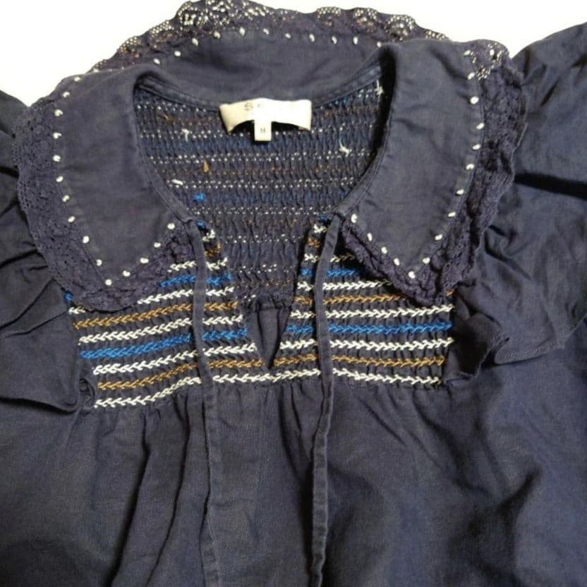 SEA NEW YORK スモッキング 刺繍 フリル レース ブラウス