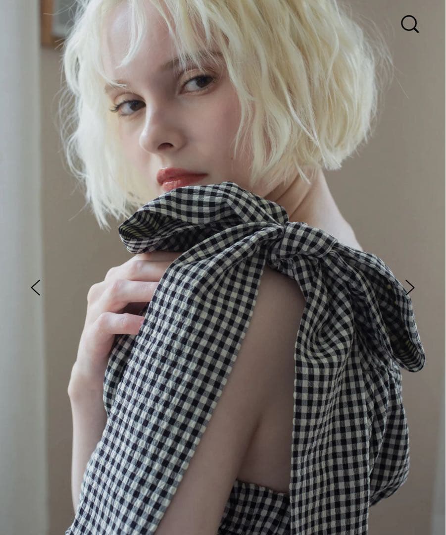 トップス RANCLIC 2way ribbon peplum top GINGHAM