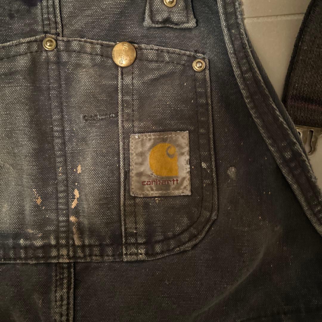 90sCarhartt ダブルニーオーバーオールblack 襤褸