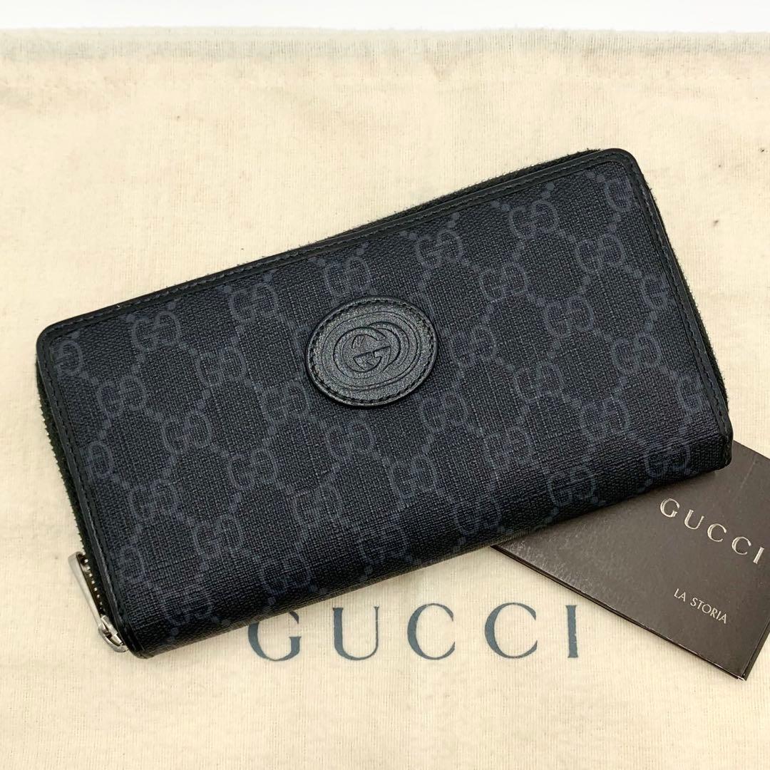 美品 GUCCI グッチ サイフ 財布 GGスプリーム ラウンドジップ 黒