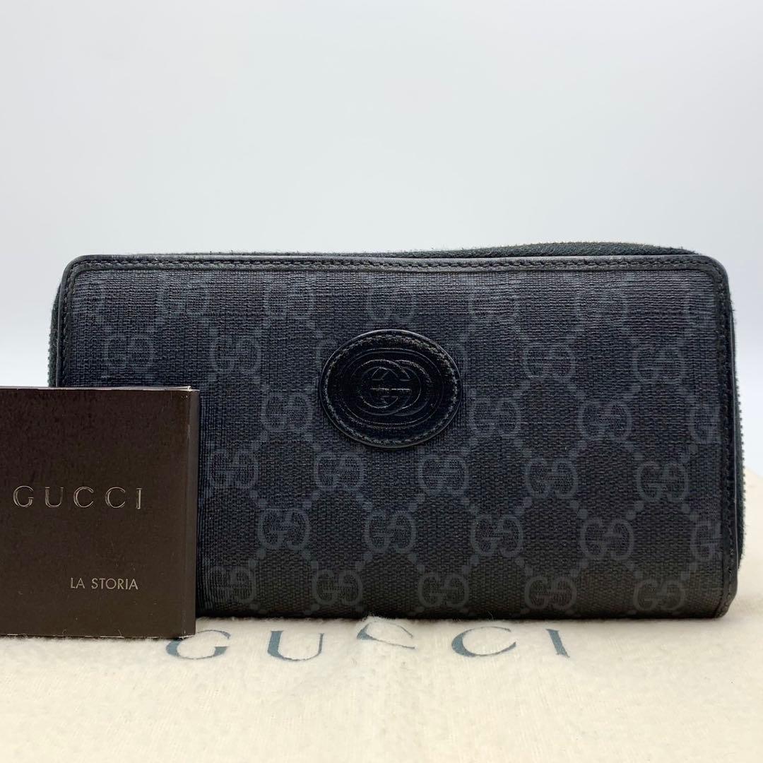美品 GUCCI グッチ サイフ 財布 GGスプリーム ラウンドジップ 黒