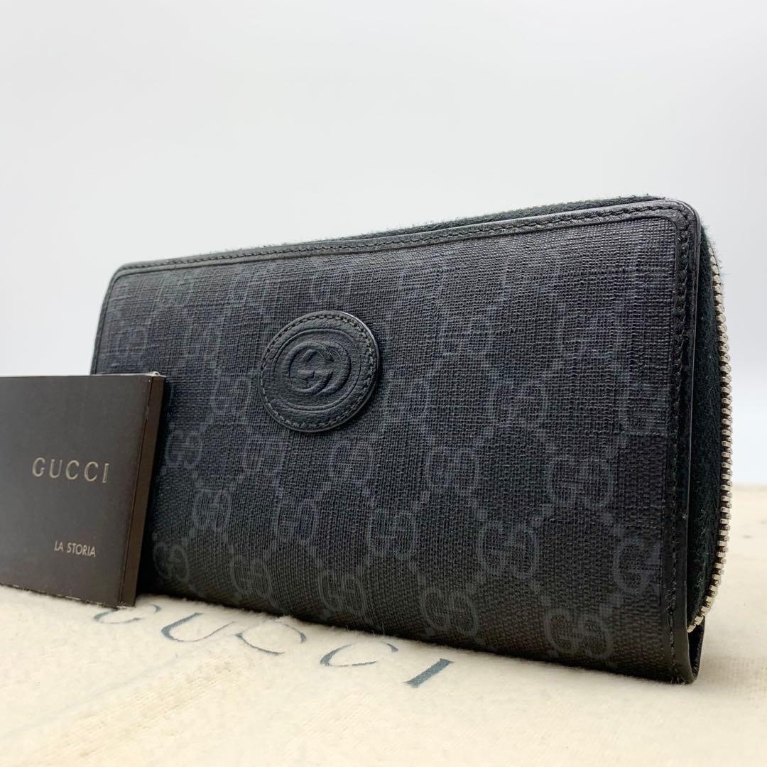 美品 GUCCI グッチ サイフ 財布 GGスプリーム ラウンドジップ 黒