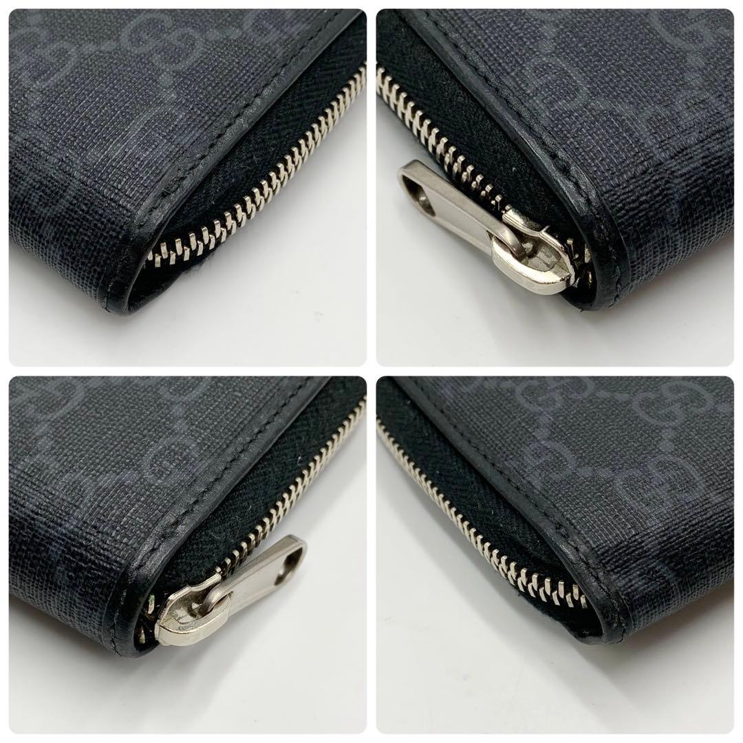 美品 GUCCI グッチ サイフ 財布 GGスプリーム ラウンドジップ 黒