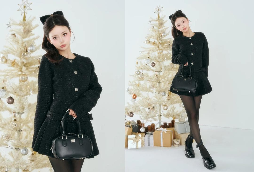 ダーリッチ darich ボックスプリーツツイードミニワンピース WHT F