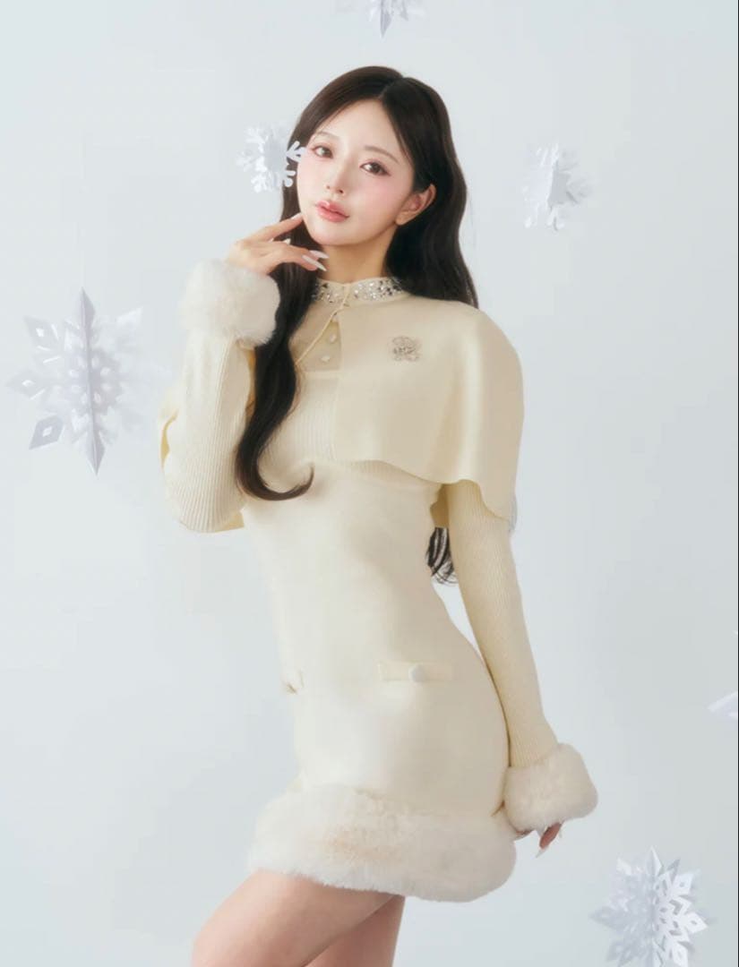 ダーリッチ Darich ビジューケープニットミニワンピ